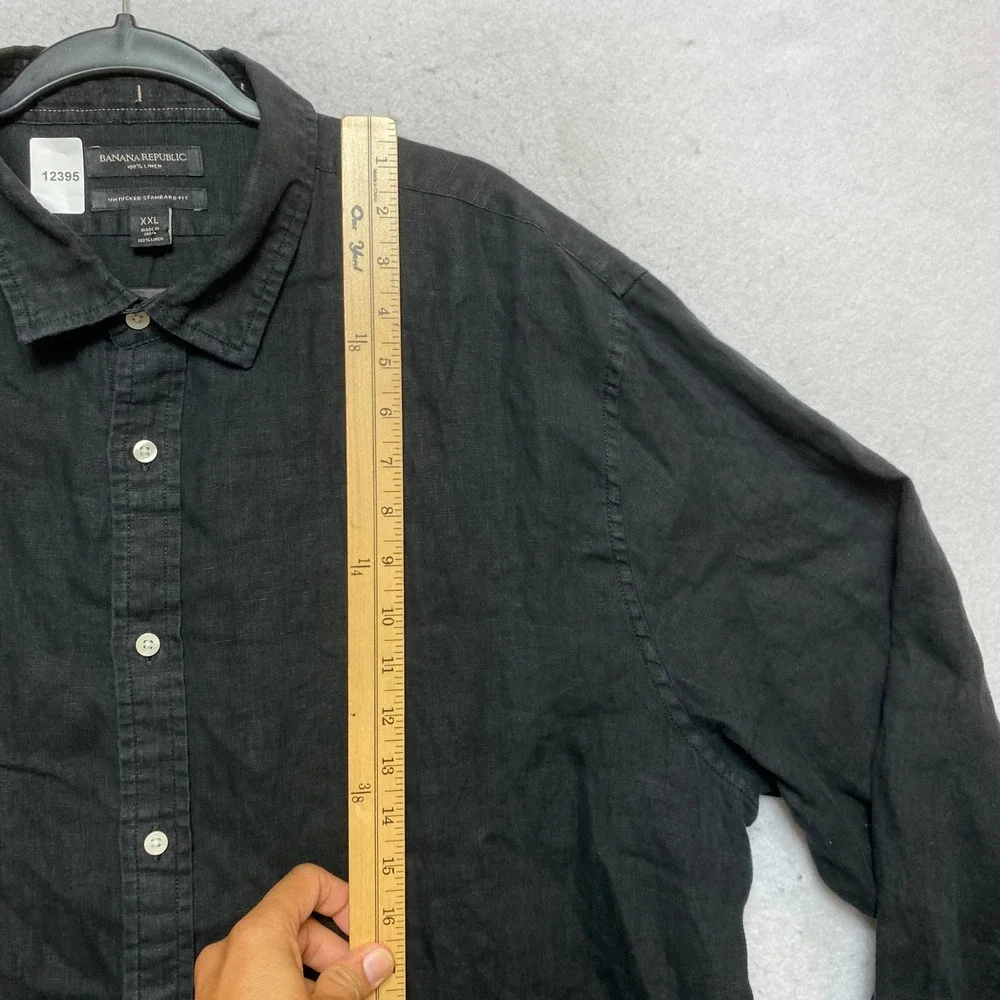 Banana Republic Linen Shirt Mens XXL Black Untucked Standard Fit Button Up